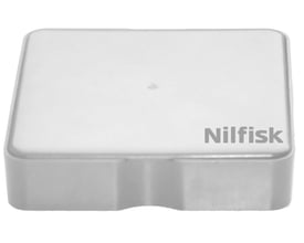Trådløs modtagerboks fra Nilfisk i hvid plast med tydeligt Nilfisk logo, designet til Supreme og Performer støvsugere.