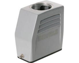 Weidmüller kabelhus størrelse 2 til 1xPG21 i top, gråmeleret aluminium med gevind i toppen og slidsdetaljer.