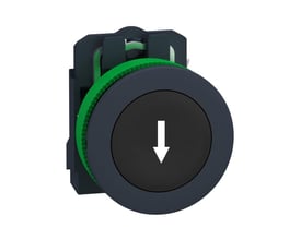 Schneider Electric Harmony XB5/ZB5 komplet flush trykknap i sort med hvid pil, 1xNO kontakt og grøn monteringsring.