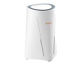 D-Link G536/E trådløs 5G-router med Wi-Fi 7 BE3600 i hvidt, lodret kabinet med afrundet top.