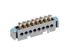 Legrand terminal blok, 1x 6-25mm² og 16x 1.5-16mm², L141mm, med tydelige skrueterminaler og blå N-markeringer.