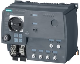 Siemens Sirius M200D AS-i softstarter, en direkte online motorstarter med en drejekontakt, nøgleafbryder og flere tilslutningsporte.