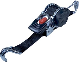 Ironside surring på 3 meter med 25 mm bånd og automatisk oprul; sort rem, skralde og metalhager ses.