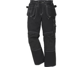 Kansas håndværkerbuks 255K i sort bomuld med hvid kontraststikning, forstærkede lommer og knæparti.