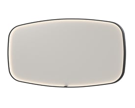 Sanibell INK SP31 spejl på 160x80 cm med matsort aluramme, viser spejlets superellipseform og integreret frontlys.