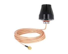 Sort Delock LTE-antenne med 2 dBi, fast tilslutningskabel rullet sammen og SMA-stik.