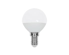 V-TAC P45 LED pære med E14 fatning, 3,7W, 3000K, fremstillet af hvid plast.