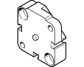 Festo Multi-pos kit DPVU-20, et teknisk diagram der viser komponentens design med flere monteringshuller og udskæringer.