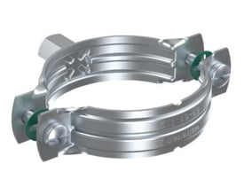 Nærbillede af Walraven 2S rørbøjle, der viser detaljer af gevind og plastskiver, samt prægningen 53-61 / 2 og Walraven 2S.