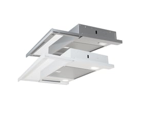 To visninger af Exhausto ESL245AER emhætten, en i grå og en i hvid, der viser designforskelle.