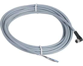 Schneider Electric sensorkabel XZCPV 4P M8 PVC 5 meter, gråt kabel med M8 hun vinkel stik og åbne ledningsender.