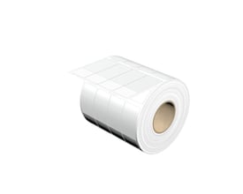 Rulle med hvide, umærkede kabelmærker fra Weidmüller til ledere med diameter på 6,1–13,7 mm.