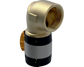 3D-gengivelse af Geberit FlowFit 90° bøjning 63mm x 2" muffe/muffe i blyfri rødgods.