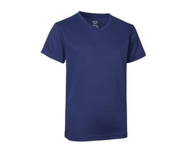ID Identity børne T-shirt i mørk kongeblå med V-hals, fremstillet i svedtransporterende materiale.
