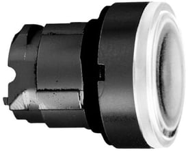 Schneider Electric Harmony Style 4 lampetrykhoved i sort med hvid, plan trykflade og klar plastlinse for LED belysning.