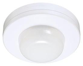 Hvid ELP 05N-bevægelsessensor med 360° registrering, vist forfra med rund kuppel og central sensor.