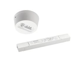 SG Connect Bridge Kit med sensor og driverenhed fra SG Armaturen, hvid, med teknisk mærkning.