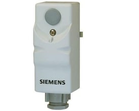 Siemens RAM-TW.2000M drift termostat i hvid plast med grå knap og synligt Siemens logo, 17-90°C.