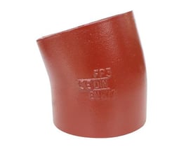 Preis & Co SML bøjning 50mm i 15 graders vinkel, udført i støbejern med rød overfladebehandling og præget med standarder.