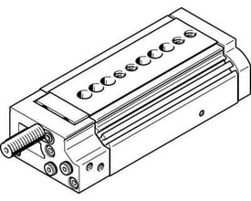 Festo minislæde DGSL-12-50-P1A, viser dens kompakte design med kugleburføring og gevindforsynet stift for endeposition.