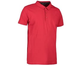 ID Identity polo i rød stretch single jersey med skjortekrave og to matchende knapper. Størrelse S.