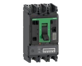 Schneider Electric ComPacT NSX400HB1 3-polet maksafbryder med detaljeret visning af MicroLogic 6.3 EM display og betjeningsknapper.