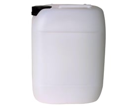 Tom 10 liters HDPE plastdunk med sort låg med børnesikring, UN-godkendt til transport af væsker.