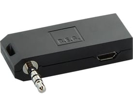 B.E.G. ir-adaptor til smartphones med 3.5mm jackstik og mikro-USB port i sort plast med B.E.G. logo.