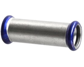 Unico rustfri skydemuffe til 42mm pressfittings med blå O-ring, ideel til drikkevand og varmeinstallationer.