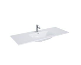 Royo Luxor hvid håndvask på 120 cm med krom armatur og en glat, rektangulær overflade med integreret kumme.