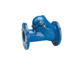 Grundfos DN80 PN10 kuglekontraventil i blå støbejern med 3" DIN-tilslutning og synlige bolte.