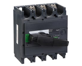 Schneider Electric Compact INS320 lastadskiller, 3-polet, med sort håndtag i 'ON' position, grå plastikhus.