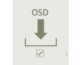 Siemens ikon for "OSD" med pil nedad indikerende download, fuldendt med et markeret flueben i en firkant.