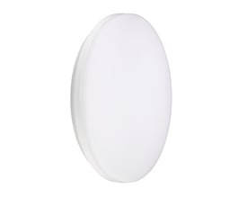 Hvidt, rundt Philips CoreLine slim væg- og loftarmatur WL200V med sensor, set skråt forfra.