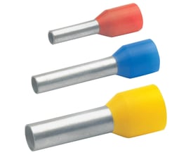 Klauke terminalrør til 10 mm² ledere i rød, blå og gul farve med galvaniseret tin og isolering af polypropylen.
