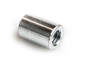 El-galvaniseret gevindmuffe med M6 gevind og en længde på 30mm, diameter 10mm, med en poleret overflade.