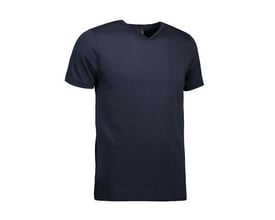 ID Identity T-TIME® t-shirt i navyblå, størrelse XL, med V-hals og smal ribkant, vist forfra.