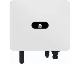 Huawei SUN2000-25K-MB0 hybrid solcelleinverter i hvidt kabinet med Huawei-logo og sorte tilslutninger forneden.