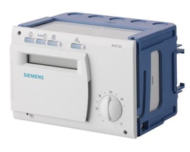 Siemens RVD120-A fjernvarme regulator med drejeknap til temperaturindstilling fra 12 til 24 grader Celsius og et display.
