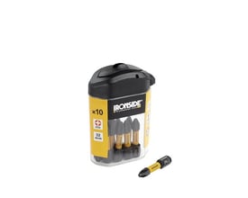 Ironside kraftbits Torx T30 på 32 mm vises ved siden af en gul og sort plastboks med bits.