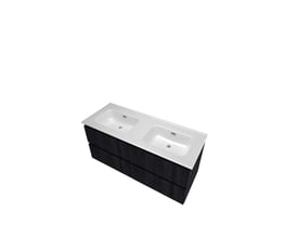 Sanibell Proline møbelsæt, 121x46 cm, kul eg med to integrerede porcelænsvaske og fire grebsfrie softclose skuffer.