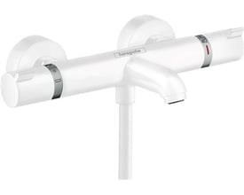 Hansgrohe Ecostat Comfort kar/brusetermostat i mat hvid med tydelig skala og 40 graders stopfunktion for sikkerhed.