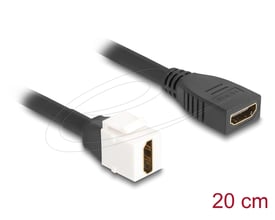 DeLock HDMI 2.1-keystone-modulkabel på 20 cm med sort kabel, hvide modulhus og HDMI-hunstik i begge ender.