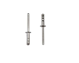 To rustfri blindnitter med rundt hoved, MFX Multigrip, diameter 3,2 mm og totallængde 10 mm, vist på hvid baggrund.