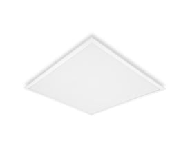 LEDVANCE Panel Comfort Zigbee Direct Easy LED-panel på 600 x 600 mm set skråt ovenfra med hvid ramme.
