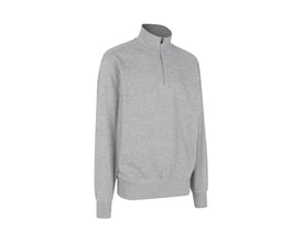 ID Identity sweatshirt i grå melange, 3XL, med høj krave og lynlås, vist fra siden på hvid baggrund.