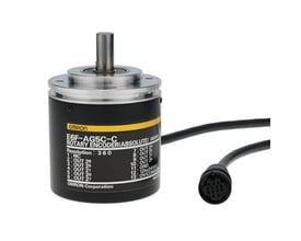 Omron E6F-AG5C-C absolut encoder med 360 sider, 8-bit, 2 meter kabel og H8PS-stik på hvid baggrund.