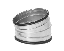 Lindab Safe BU ventilationsbøjning, 15 grader, 80mm diameter, fremstillet i blankt galvaniseret stål.