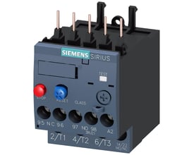 Siemens SIRIUS termisk overbelastningsrelæ, 0,45-0,63A, størrelse S00, klasse 10 med knapper til stop og reset.