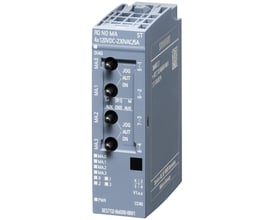 Siemens SIMATIC ET 200SP relæmodul, RQ NO-MA ST, normal åben med manuel aktivering og 4x 120VDC-230VAC/5A terminaler.